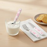 Personalisierte niedlichen Hochland Kuh Safe Edelstahl Gabel Löffel Messer 3 Stück Besteck Set mit Namen und Fall zurück zu Schule Geburtstag Geschenk für Jungen Mädchen