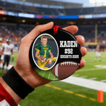 Personlig amerikansk fotboll fotoprydnad med namn nummer och år hem träddekoration julklapp för sportälskare