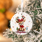 Personalised Christmas Elk Heart Round Ceramic Ornament with Name Tree Decor Christmas Gift for Family Friends