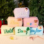 Sac de maquillage personnalisé à rayures avec nom et enroulement Cadeau de Noël essentiel pour les femmes