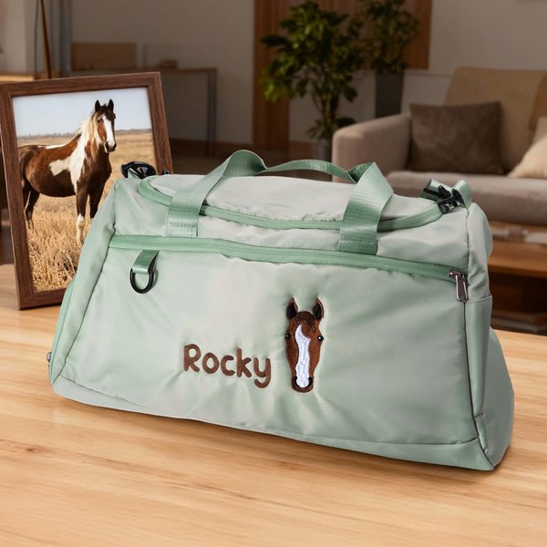 Personalised Embroidered Horse Face Name Waterproof Large Travel Duffle Bag with Shoe Compartment Equestrian Birthday Gift for Horse Lovers