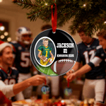 Personlig amerikansk fotboll fotoprydnad med namn nummer och år hem träddekoration julklapp för sportälskare