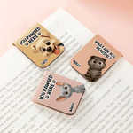 Personalised You Pawsed Here Cartoon Cat Dog PU Leather Magnetic Bookmark Clip with Name Daily Use Birthday Gift for Book Lovers Bookworms