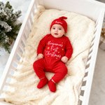 Personalisierte Stern-Muster erste Weihnachten 100% Baumwolle Baby Strampler Hut Outfit mit Geschenk-Box und Name Babys erste Weihnachten Baby Dusche Geschenk für Neugeborene