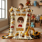 Personalized Excavator Cartoon Character Soft Throw Blanket with Name and Initial Nursery Room Decor Birthday Gift for Boys Girls