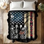 Personalized American Flag Soft Throw Blanket with Name Veterans Day Father's Day Birthday Gift for Soldiers Patriots