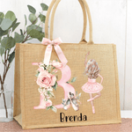 Sac en toile de jute personnalisé avec initiale et nom Accessoires de voyage Cadeau d'anniversaire et de Noël pour les amateurs de danse classique