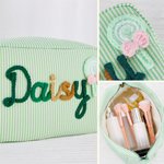 Gepersonaliseerd Multicolor Bloemen Lollipop Ontwerp Gestreept Make-up Tasje met Wikkel Naam Reizen Essentieel Verjaardagscadeau voor vrouwen