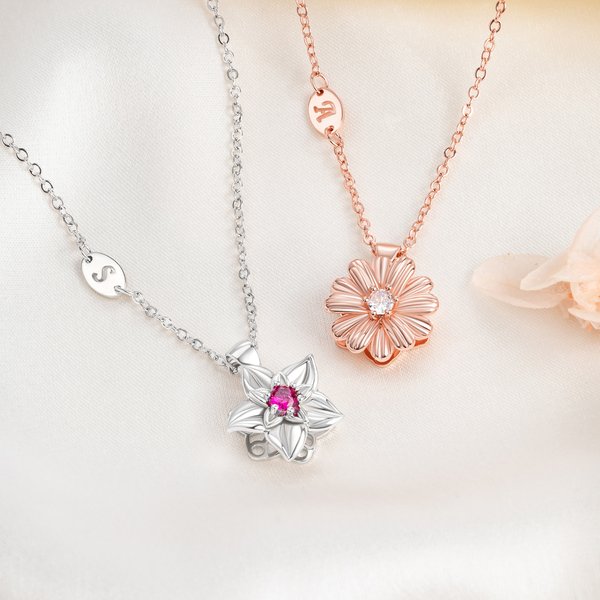 Gepersonaliseerde Fidget Spinner Geboorte Bloemen Ketting met Geboortesteen en Initialen Verjaardag Kerstcadeau voor Vrouwen Haar