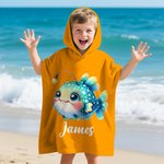 Personalised Multicolour Marine Animals Quick Dry Kid Hooded Beach Towel with Name Travel Essentials Summer Vacation Birthday Gift for Boys Girls