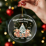 Personalized Cute 1-3 Children Highland Cow Acrylic Ornament with Text Home Tree Decor Christmas Gift for Highland Cow Lovers Family
