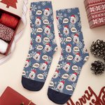 Personalized Multicolour 1-3 Pet Face Photos Christmas Hat Comfortable Mid-Calf Socks with Name Daily Use Christmas Gift for Pet Owners