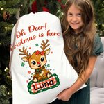 Personlig Snöflinga Söt Hjort Design Canvas Dragsko Presentpåse med Namn Julklapp till Barn Familj Vänner
