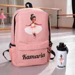 Personalized Cartoon Ballerina Girl Backpack Drawstring Bag Water Bottle with Name Sports Accessories Christmas Birthday Gift for Her