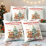 Personalisierte Hochlandkuh Familie Schneeflocke weichen Wurf Kissenbezug mit Namen Home Decor Weihnachtsgeschenk für Familie Hochland Kuh Liebhaber