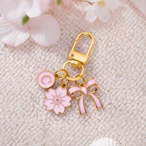 Personalised Pink Bow Flower Portable Keychain Bag Charm with Initial  Daily Use Birthday Christmas Gift for Bow Lovers Women