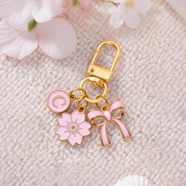 Personalised Pink Bow Flower Portable Keychain Bag Charm with Initial  Daily Use Birthday Christmas Gift for Bow Lovers Women