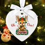 Personalisierte niedlichen Cartoon Rentier Weihnachten Lichter Schneeflocke Keramik Weihnachtsschmuck mit Namen Home Decor Weihnachtsgeschenk für Kinder Familie