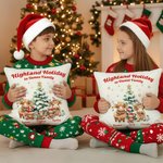 Personalisierte Hochlandkuh Familie Schneeflocke weichen Wurf Kissenbezug mit Namen Home Decor Weihnachtsgeschenk für Familie Hochland Kuh Liebhaber