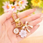 Personalised Pink Bow Flower Portable Keychain Bag Charm with Initial  Daily Use Birthday Christmas Gift for Bow Lovers Women