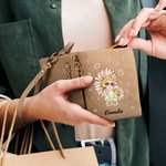 Personalized Cartoon Girl Flying Birth Flower PU Leather Folded Wristlet Wallet with Name and Multiple Card Slots Birthday Anniversary Gift for Women