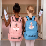 Personalized Cartoon Ballerina Girl Backpack Drawstring Bag Water Bottle with Name Sports Accessories Christmas Birthday Gift for Her