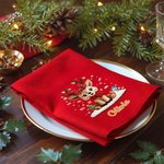Personalized Cute Christmas Reindeer 100% Cotton Red Napkin with Name Table Decor Christmas Gift for Family Friends