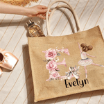 Sac en toile de jute personnalisé avec initiale et nom Accessoires de voyage Cadeau d'anniversaire et de Noël pour les amateurs de danse classique