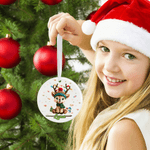 Personalised Christmas Elk Heart Round Ceramic Ornament with Name Tree Decor Christmas Gift for Family Friends