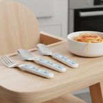 Personalisierte niedlichen Hochland Kuh Safe Edelstahl Gabel Löffel Messer 3 Stück Besteck Set mit Namen und Fall zurück zu Schule Geburtstag Geschenk für Jungen Mädchen