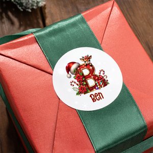 Personalised Reindeer Christmas Theme Initial Waterproof Stickers Labels with Name Christmas Decor Party Favors for Family Friends