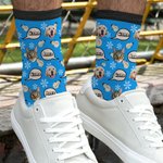 Personalized Multicolour 1-3 Pet Face Photos Christmas Hat Comfortable Mid-Calf Socks with Name Daily Use Christmas Gift for Pet Owners