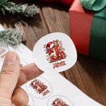 Personalized Reindeer Christmas Theme Initial Waterproof Stickers Labels with Name Christmas Decor Party Favors for Family Friends