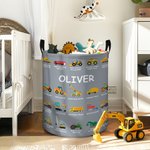 Building Fun One Load at a Time - Personalized Construction Truck Excavator Bulldozer Waterproof Laundry Basket - Gift for Boys Girls Truck Lovers