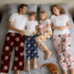 Personalized Pumpkin Paws Checkerboard Face Photo Long Pajama Pants with Drawstring Birthday Christmas Gift for Kids Women Men Pet Lovers