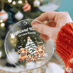 Personalized Cute 1-3 Children Highland Cow Acrylic Ornament with Text Home Tree Decor Christmas Gift for Highland Cow Lovers Family