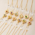 Gepersonaliseerde Fidget Spinner Geboorte Bloemen Ketting met Geboortesteen en Initialen Verjaardag Kerstcadeau voor Vrouwen Haar