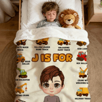 Personalized Excavator Cartoon Character Soft Throw Blanket with Name and Initial Nursery Room Decor Birthday Gift for Boys Girls