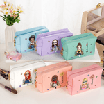 Personalized Multicolour Birth Flower Cartoon Character PU Leather Makeup Bag with Name and Zipper Travel Essentials Birthday Gift for Women