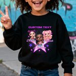 Personalized Cartoon K-Pop Girl Design Soft Kid T-shirt Sweatshirt Hoodie with Names Daily Wear Christmas Birthday Gift for Girls