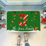 Alfombrilla personalizada de Navidad con iniciales de bastón de caramelo y texto Decoración del hogar Regalo de Navidad para la familia Amigos