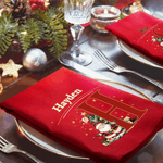 Personalised Cartoon Santa Claus Christmas Tree Initial 100% Cotton Reusable Napkin with Name Holiday Table Decor Christmas Gift for Family Friends