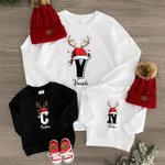 Sudadera personalizada con gorro de santa iniciales y nombre diseño de renos multicolor regalo de Navidad para familia adultos y niños