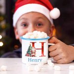 Tasse en émail à bord coloré avec nom et initiales pour l'arbre de Noël personnalisé Père Noël 12 oz Cadeau de Noël pour les enfants et les amis