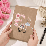 Personalised Cartoon Ballet Girl PU Leather Notebook with Name and Initial Anniversary Birthday Gift for Friends Ballet Lovers