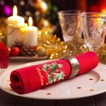 Tovagliolo personalizzato con nome 100% cotone rosso design con agrifoglio decorazione da tavolo regalo di Natale