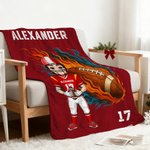 Personalised Cartoon Character Football Soft Throw Blanket with Name and Number Home Decor Birthday Game Day Gift for Football Lovers