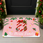 Alfombrilla personalizada de Navidad con iniciales de bastón de caramelo y texto Decoración del hogar Regalo de Navidad para la familia Amigos