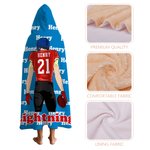 Personalized Cartoon Football Character Soft Hooded Blanket with Name and Number Home Decor Birthday Match Day Gift for Football Sports Lovers