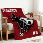 Silueta de fútbol personalizada Manta suave con nombre y número Decoración del hogar Navidad Cumpleaños Regalo para jugador de fútbol